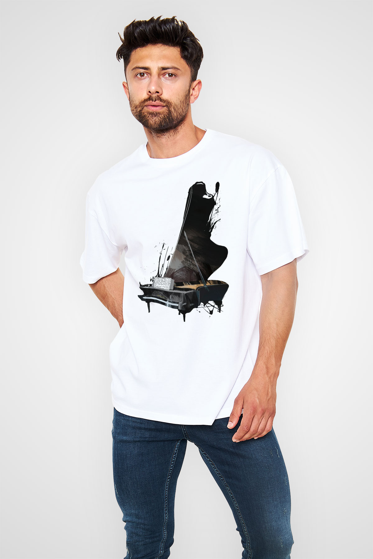 Piyanist Beyaz Unisex Oversize Tişört T-Shirt