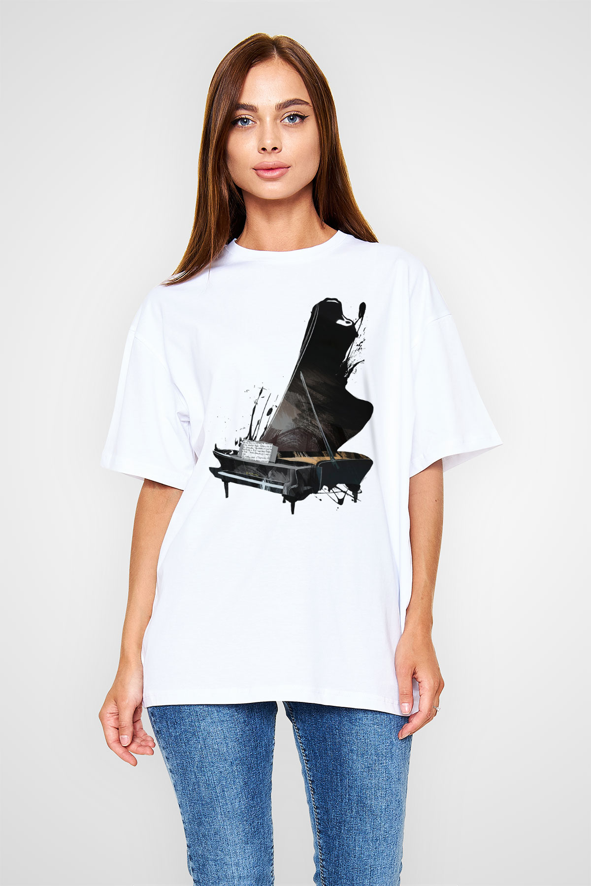Piyanist Beyaz Unisex Oversize Tişört T-Shirt