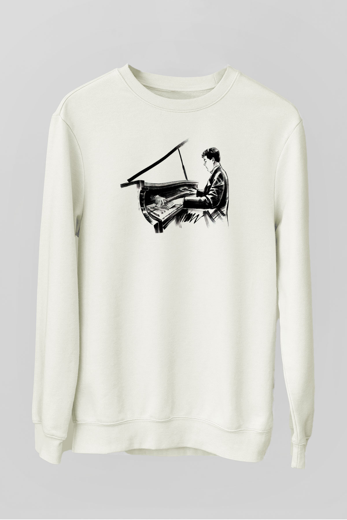 Piyanist Beyaz Unisex Sweatshirt