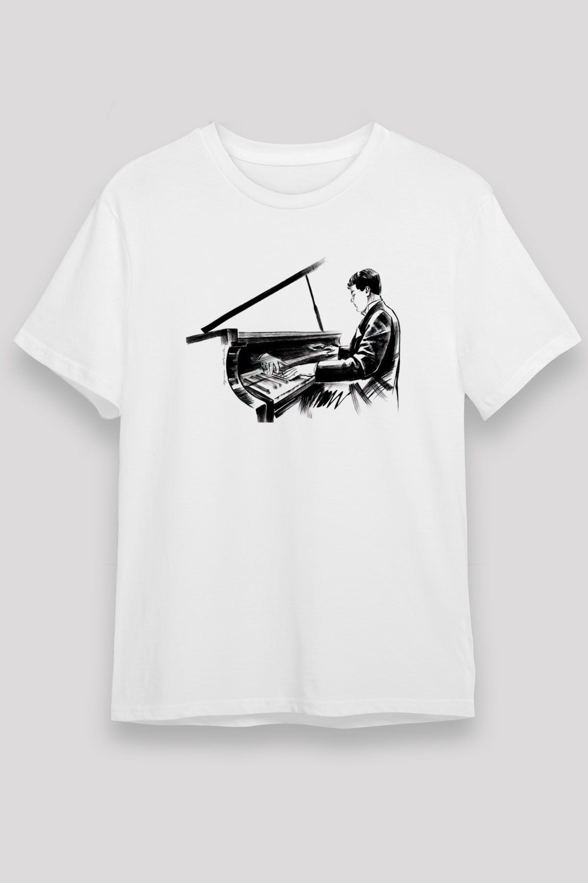 Piyanist Beyaz Unisex Tişört T-Shirt - TişörtFabrikası