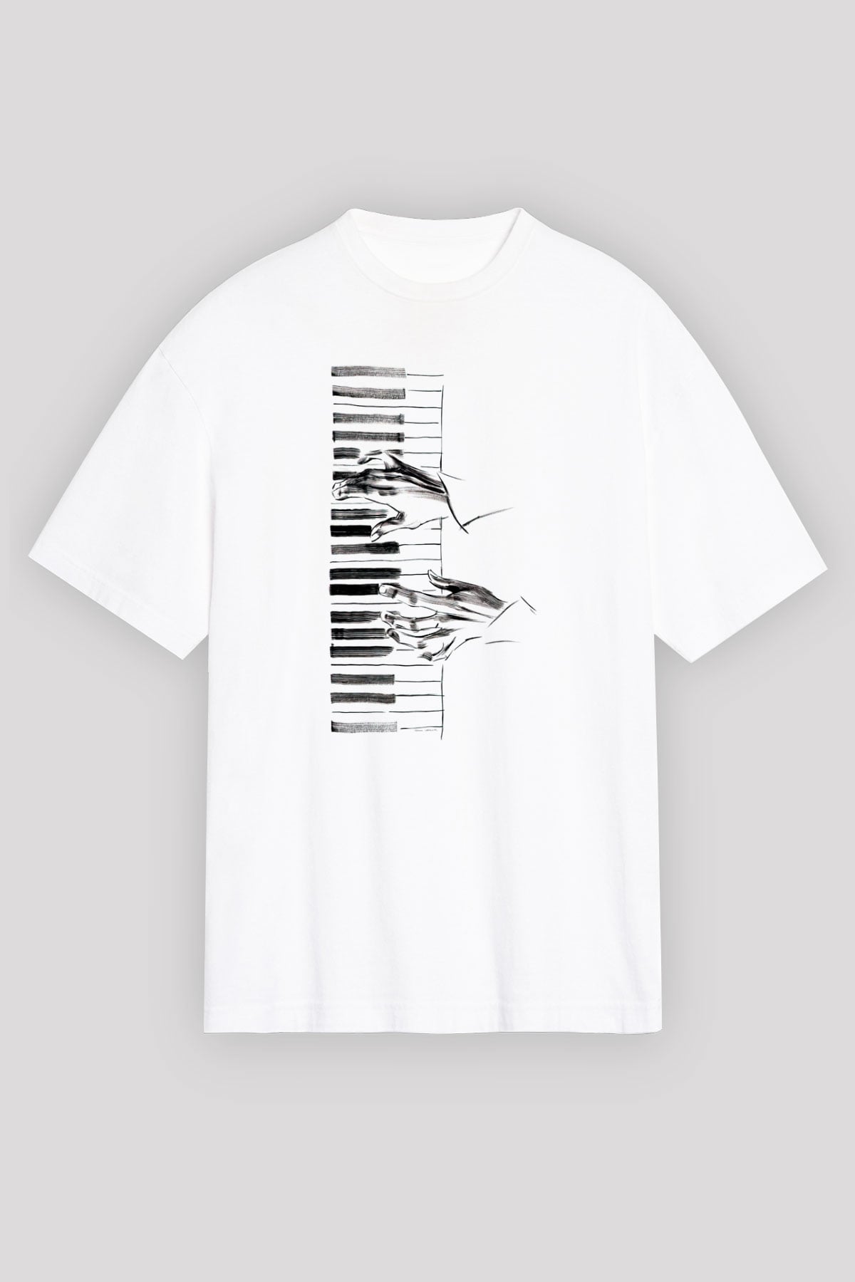 Piyanist Beyaz Oversize Tişört Oversize T-shirt - TişörtFabrikası