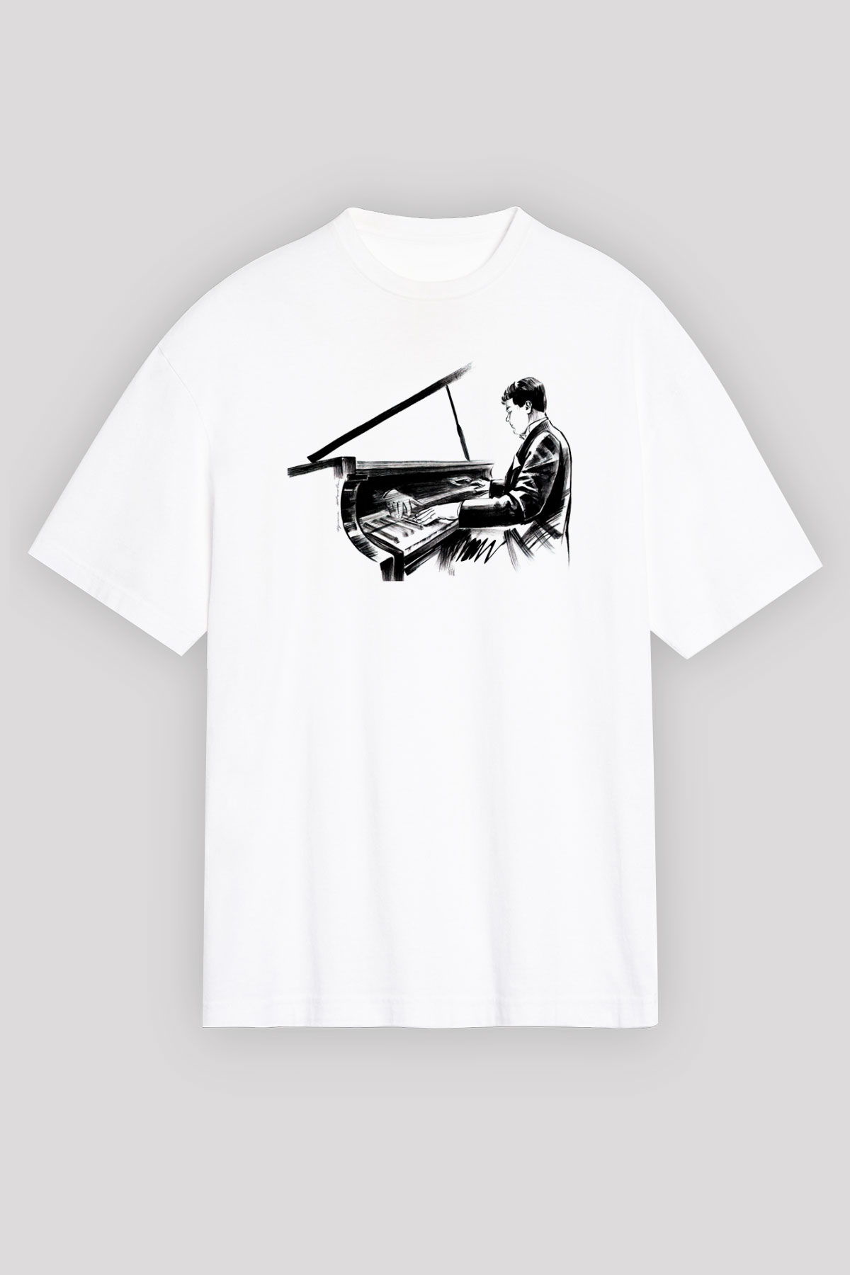 Piyanist Beyaz Oversize Tişört Oversize T-shirt - TişörtFabrikası