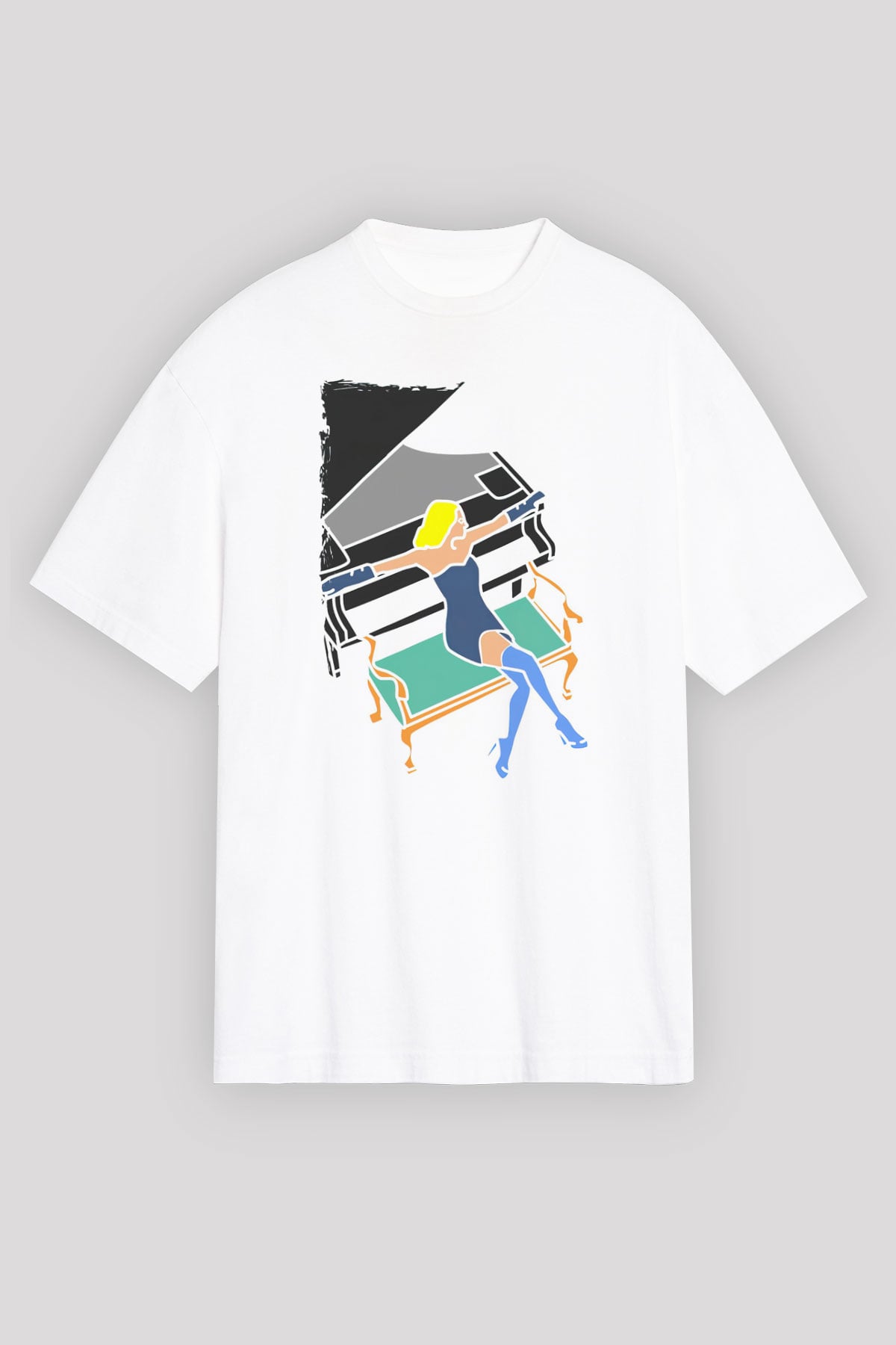 Piyanist Beyaz Oversize Tişört Oversize T-shirt - TişörtFabrikası