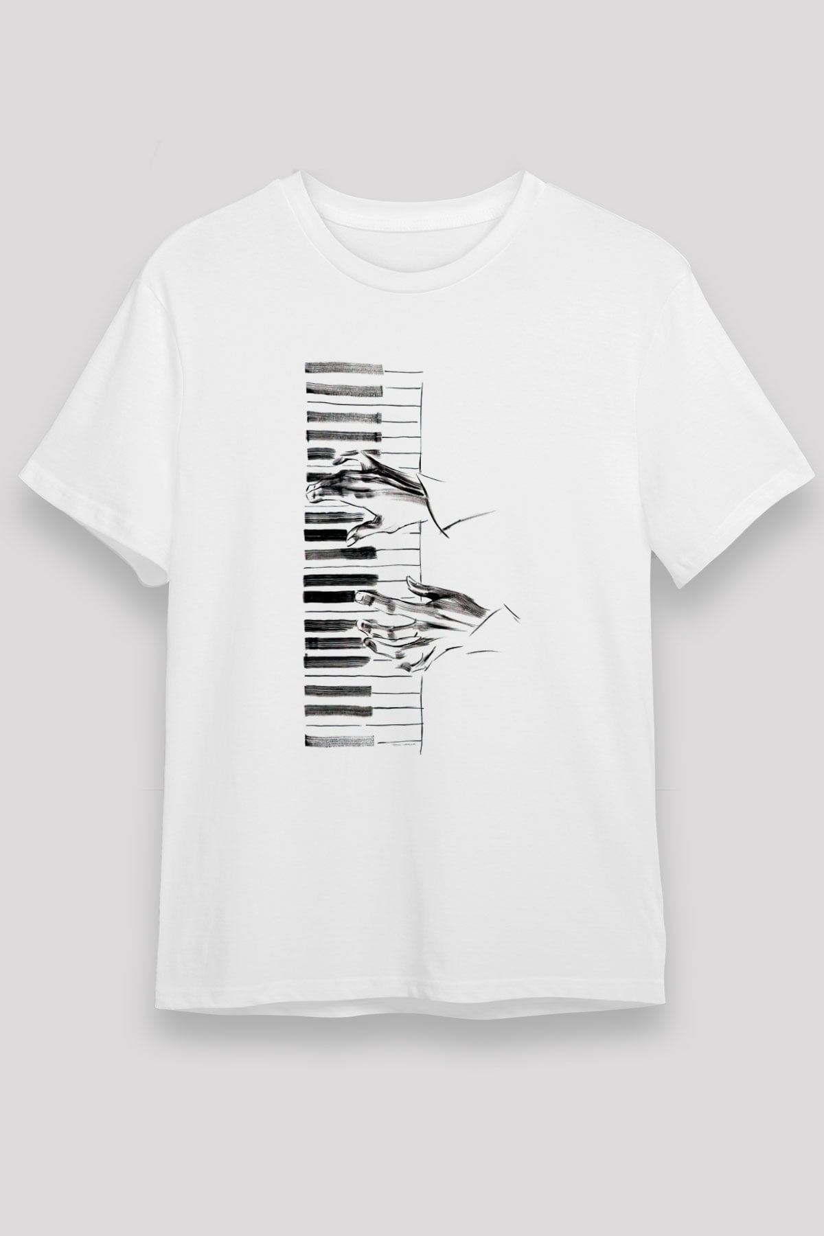 Piyanist Beyaz Unisex Tişört T-Shirt - TişörtFabrikası