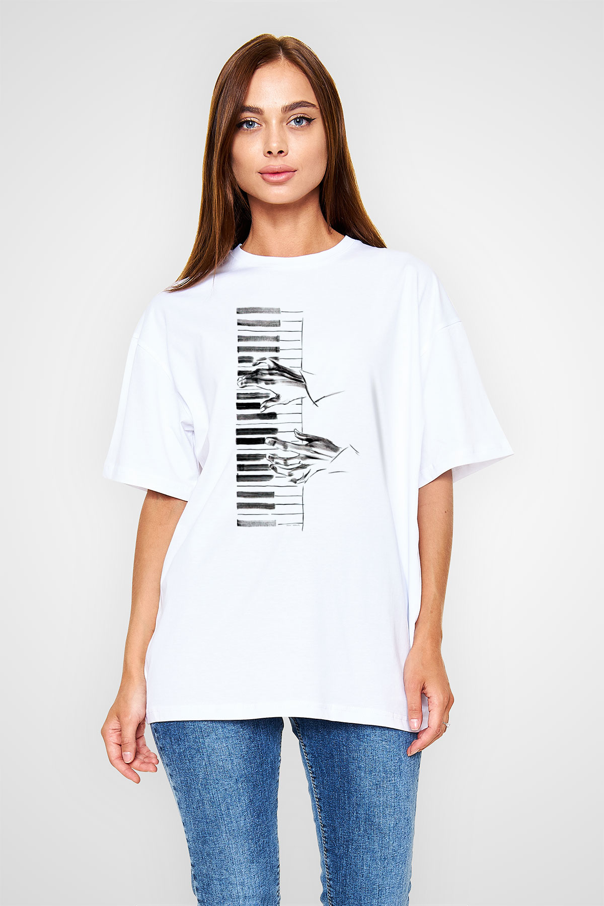 Piyanist Beyaz Oversize Tişört Oversize T-shirt - TişörtFabrikası