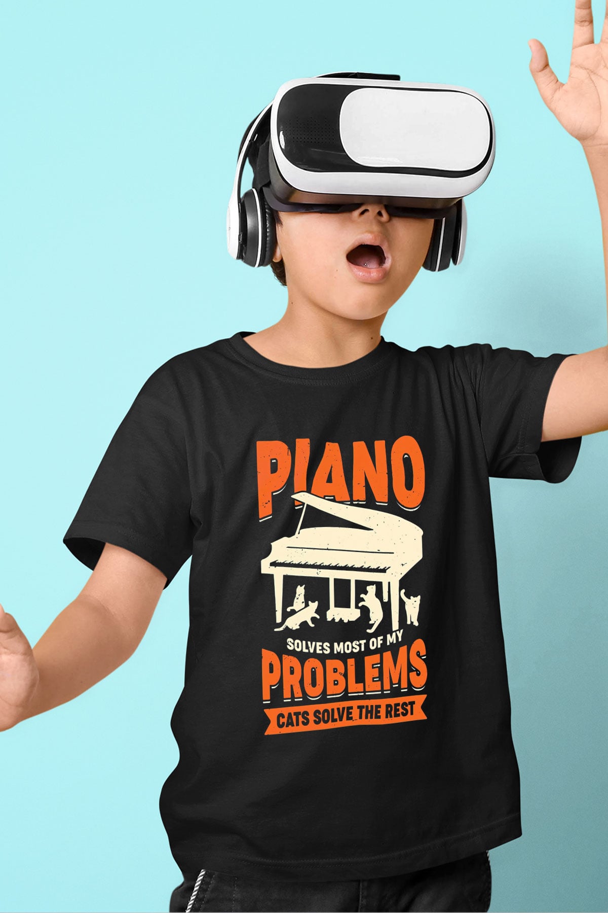 Piyanist Siyah Unisex Çocuk Tişört