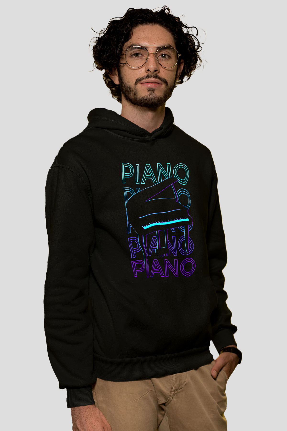 Piyanist Siyah Unisex Kapüşonlu Sweatshirt