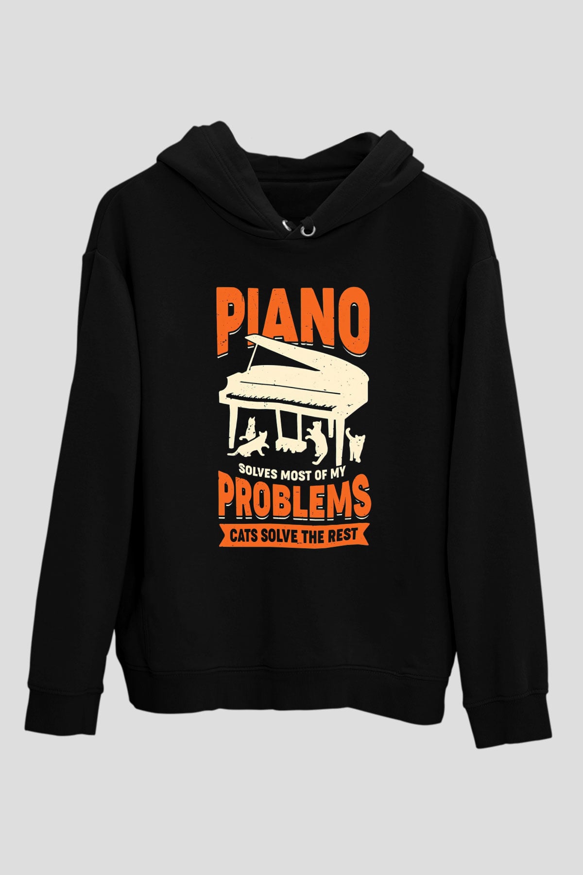 Piyanist Siyah Unisex Kapüşonlu Sweatshirt