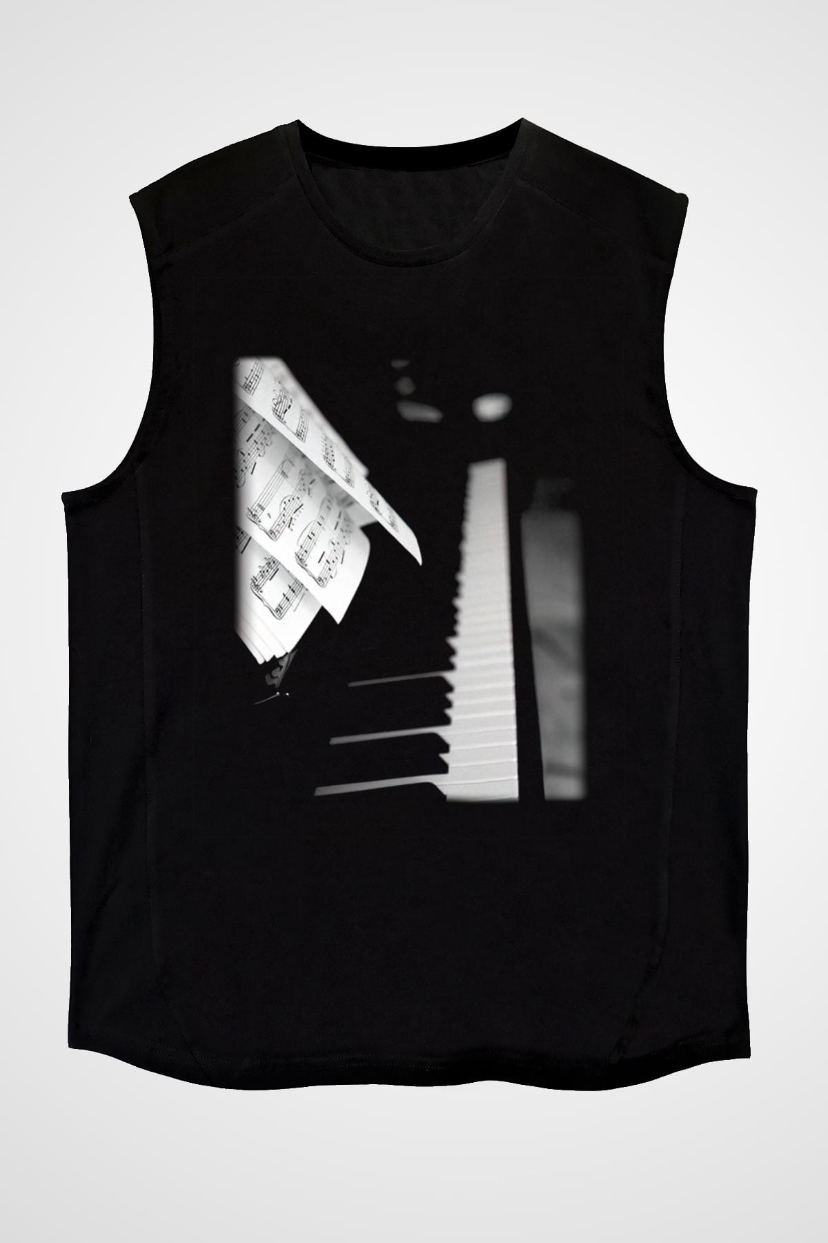 Piyanist Siyah Unisex Kolsuz Tişört