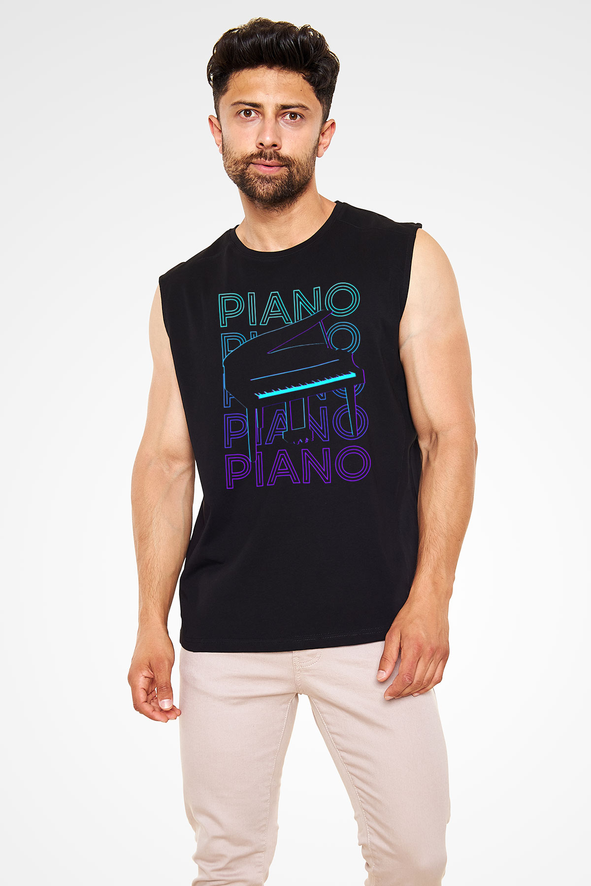 Piyanist Siyah Unisex Kolsuz Tişört