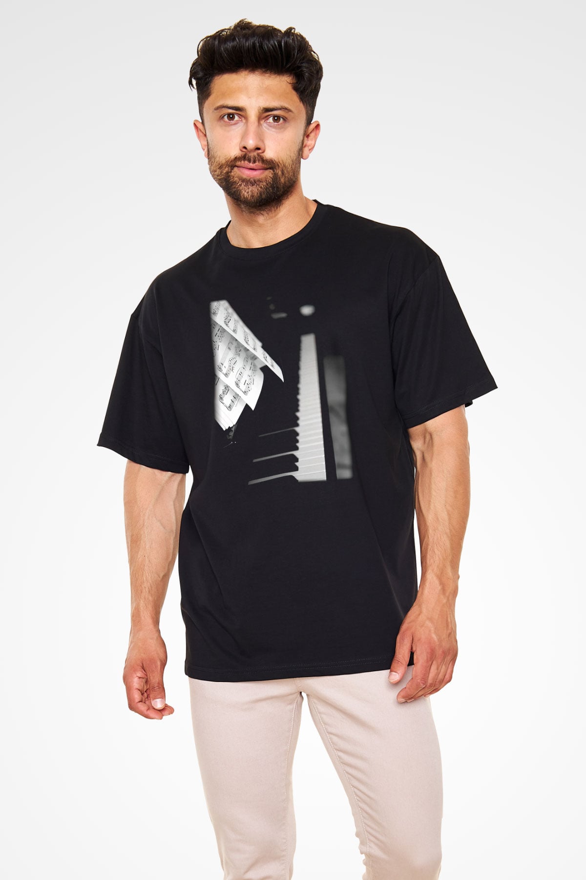 Piyanist Siyah Unisex Oversize Tişört T-Shirt