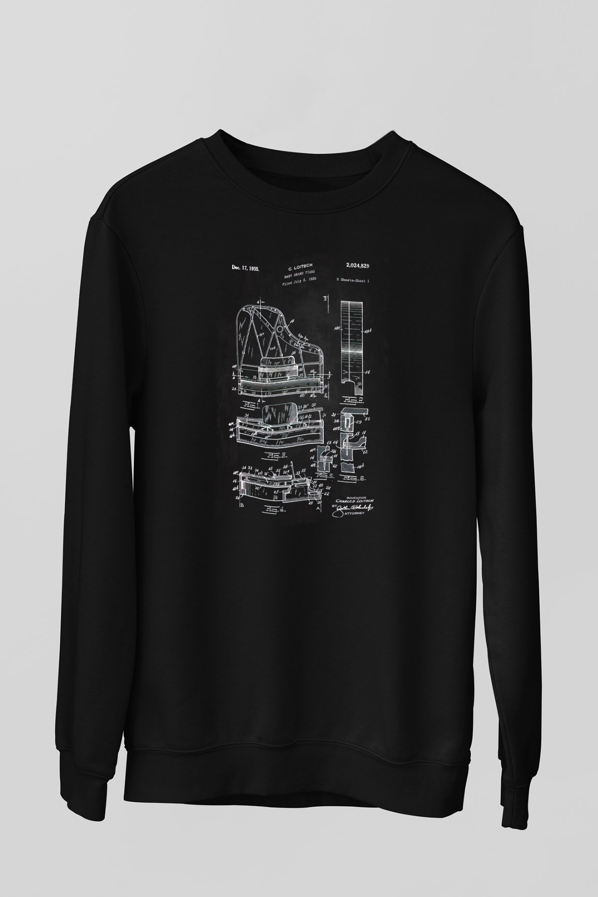 Piyanist Siyah Unisex Sweatshirt