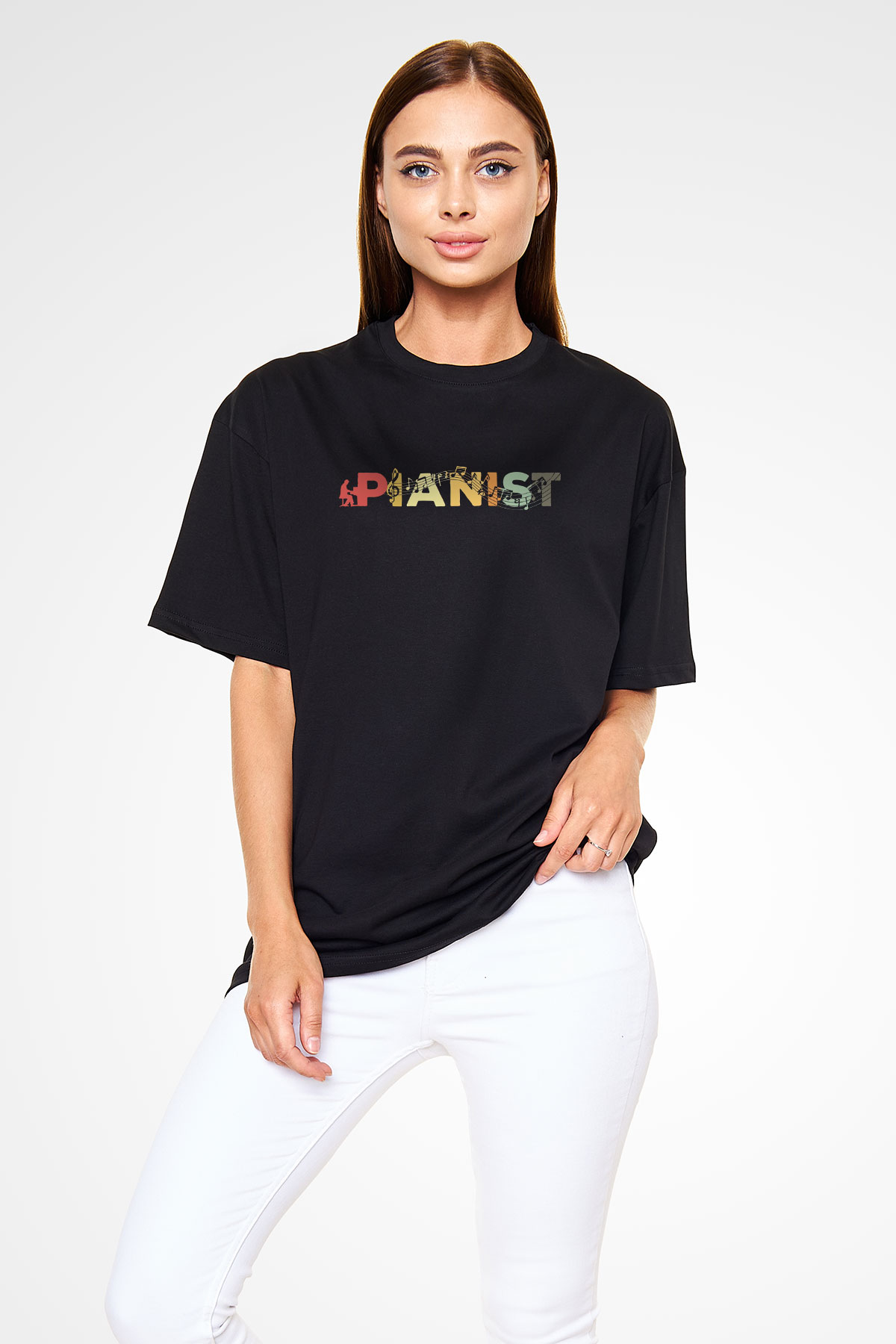Piyanist Siyah Oversize Tişört Oversize T-shirt - TişörtFabrikası