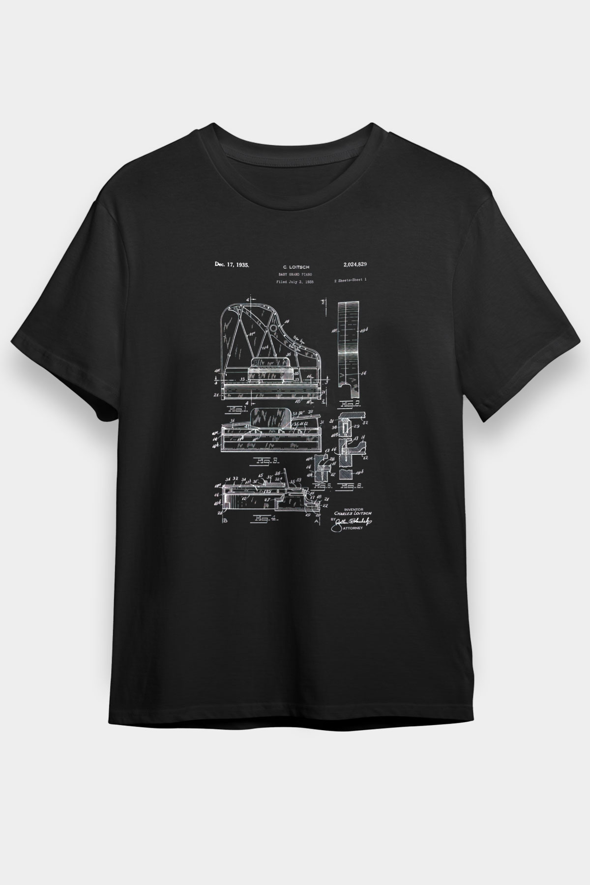 Piyanist Siyah Unisex Tişört T-Shirt - TişörtFabrikası