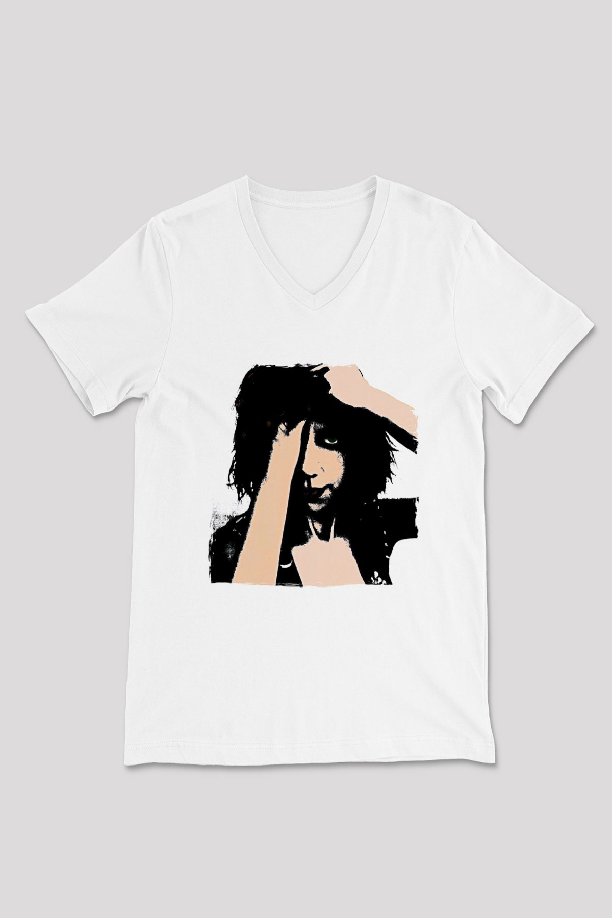 Pj Harvey Baskılı Beyaz Unisex V Yaka Tişört - Tshirt