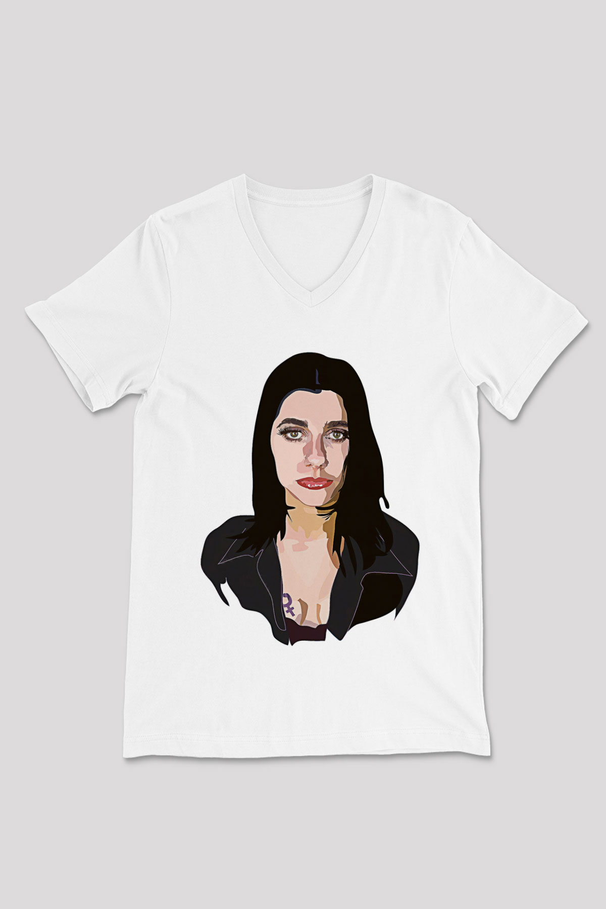 Pj Harvey Baskılı Beyaz Unisex V Yaka Tişört - Tshirt
