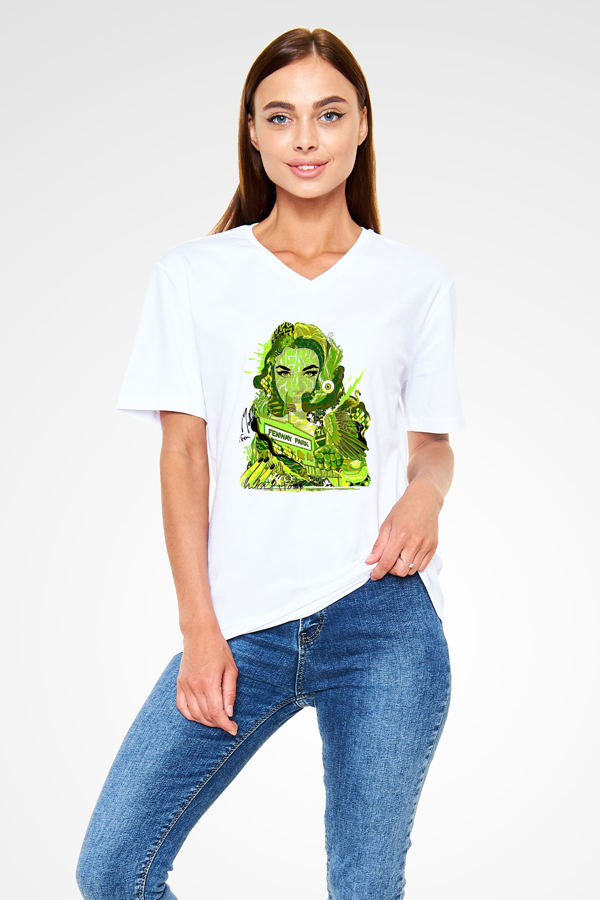Pj Harvey Baskılı Beyaz Unisex V Yaka Tişört - Tshirt
