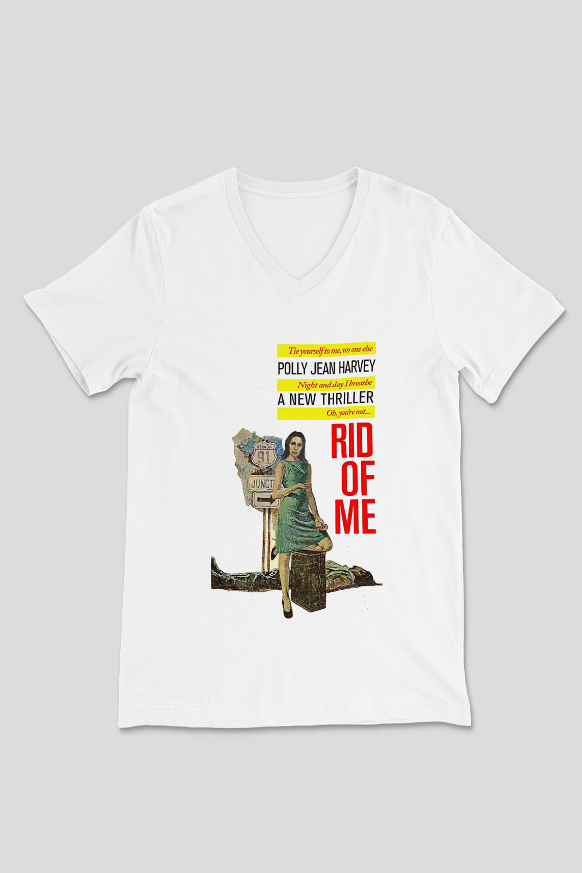 Pj Harvey Baskılı Beyaz Unisex V Yaka Tişört - Tshirt