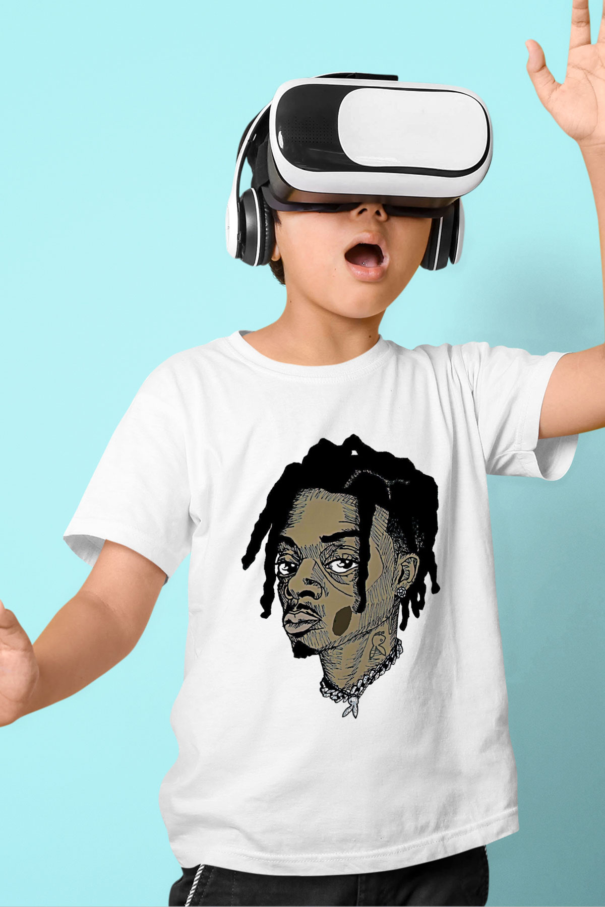 Playboi Carti Baskılı Beyaz Unisex Beyaz Çocuk Tişört - Tshirt