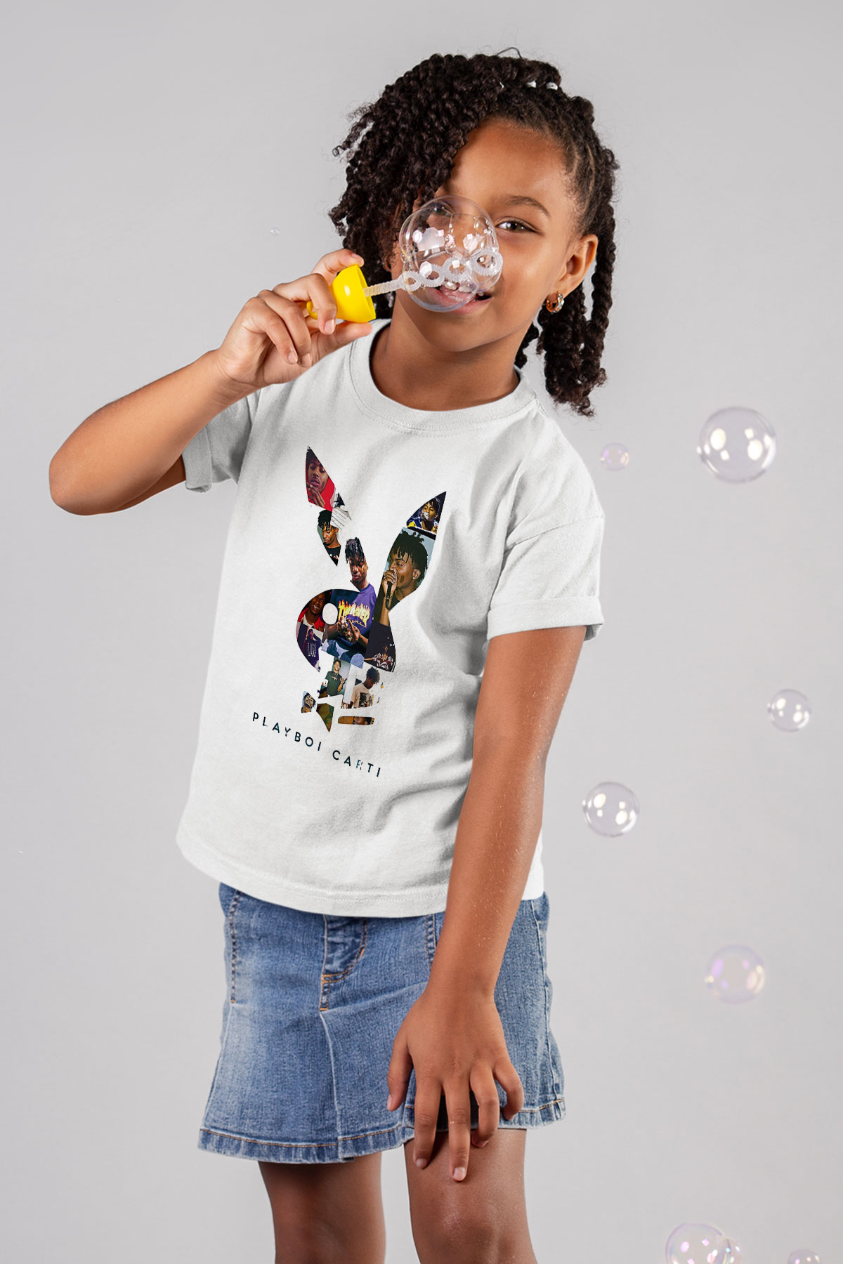 Playboi Carti Baskılı Beyaz Unisex Beyaz Çocuk Tişört - Tshirt