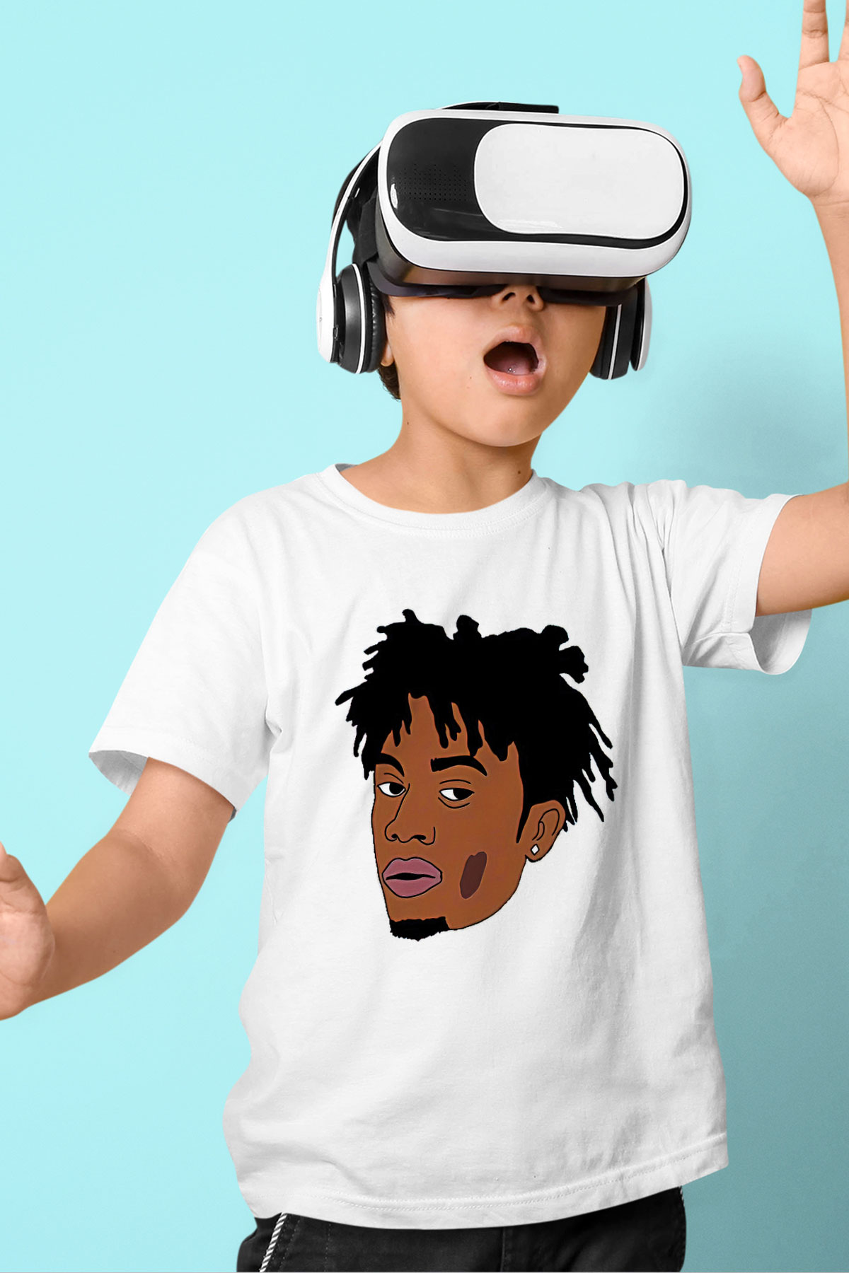 Playboi Carti Baskılı Beyaz Unisex Beyaz Çocuk Tişört - Tshirt