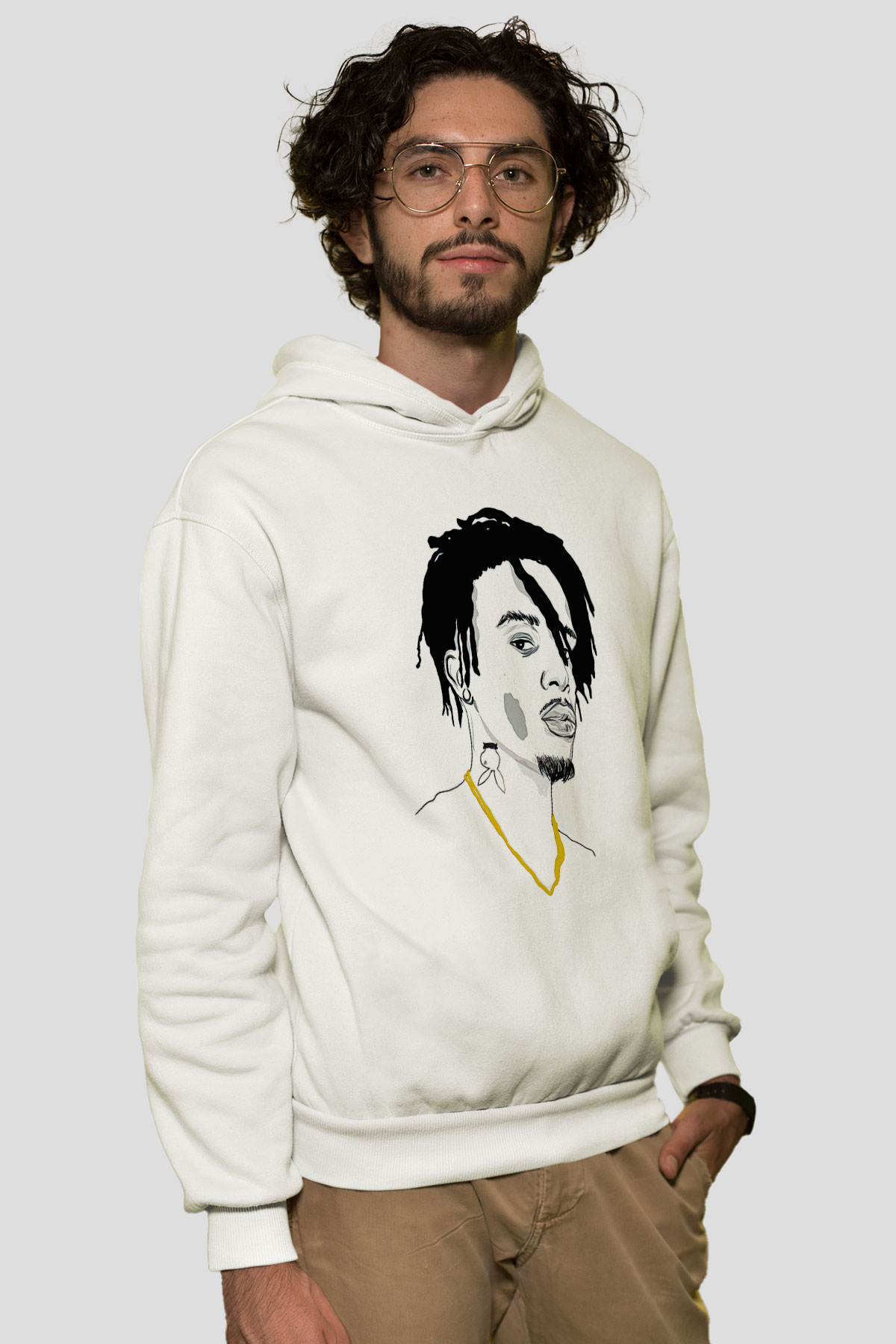 Playboi Carti Baskılı Beyaz Unisex Kapüşonlu Sweatshirt