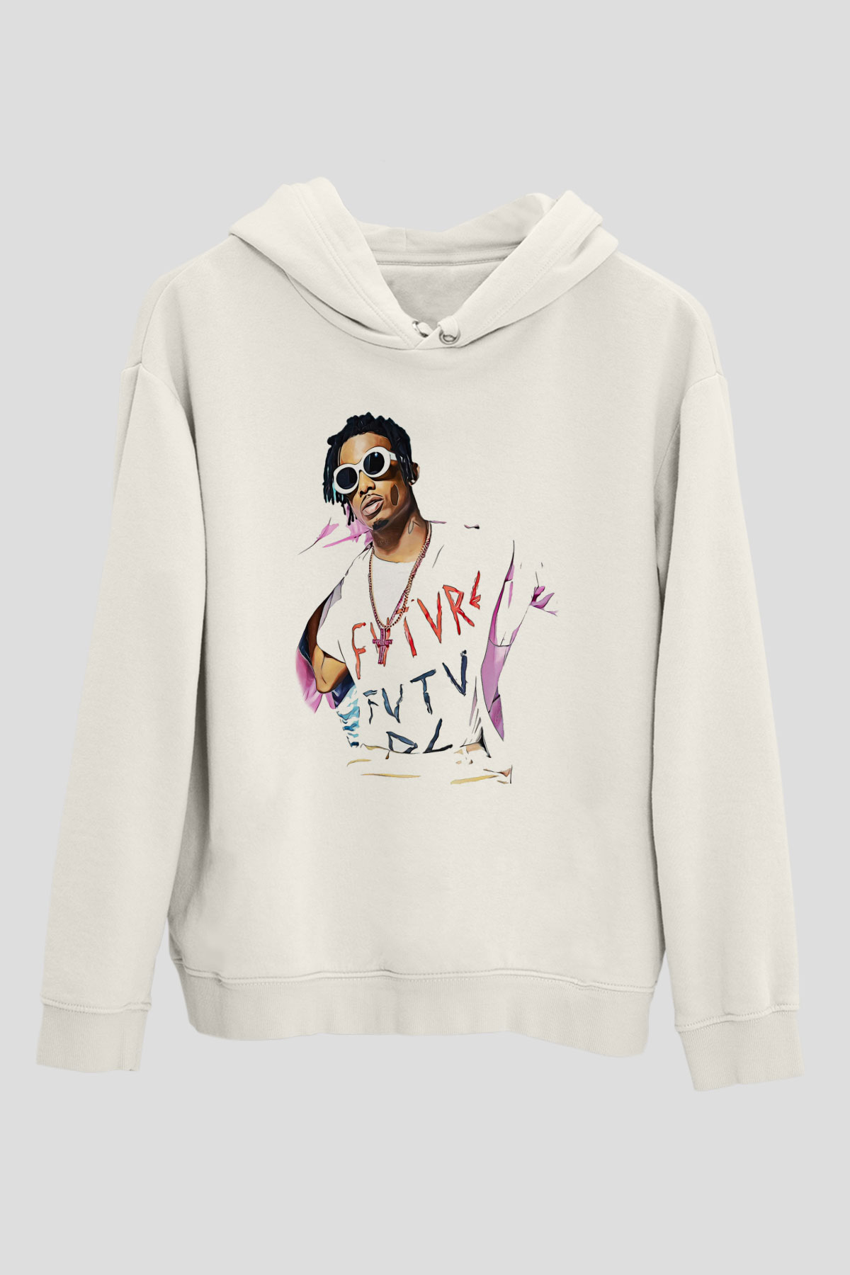 Playboi Carti Baskılı Beyaz Unisex Kapüşonlu Sweatshirt