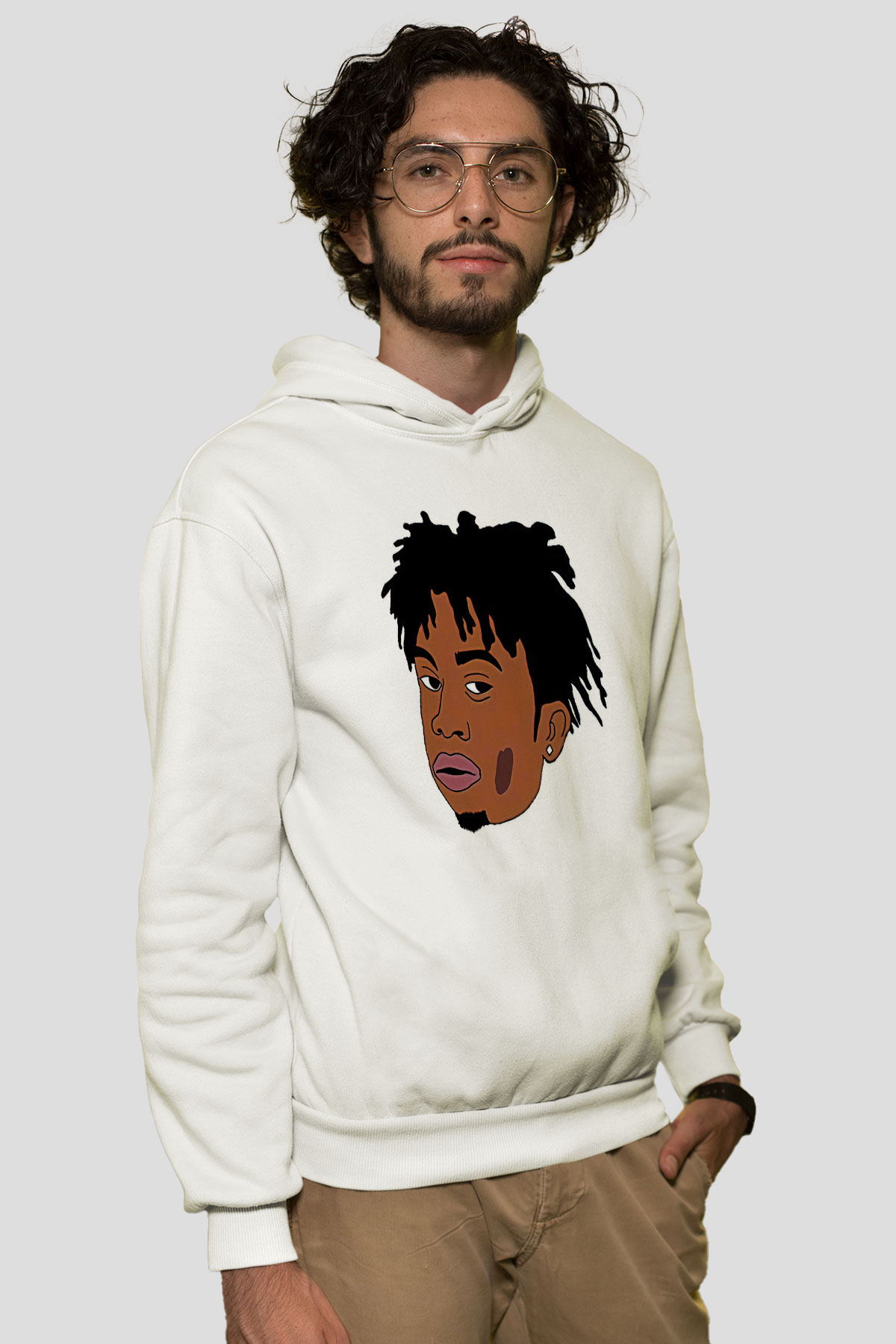 Playboi Carti Baskılı Beyaz Unisex Kapüşonlu Sweatshirt