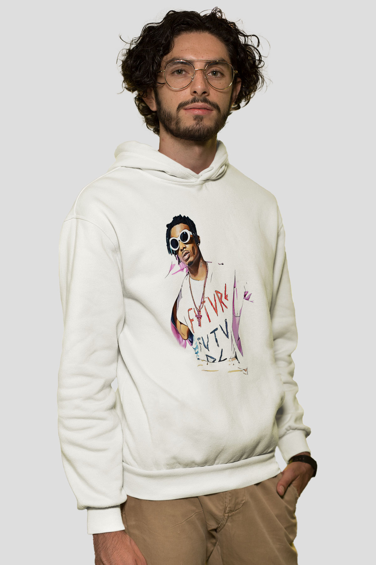 Playboi Carti Baskılı Beyaz Unisex Kapüşonlu Sweatshirt