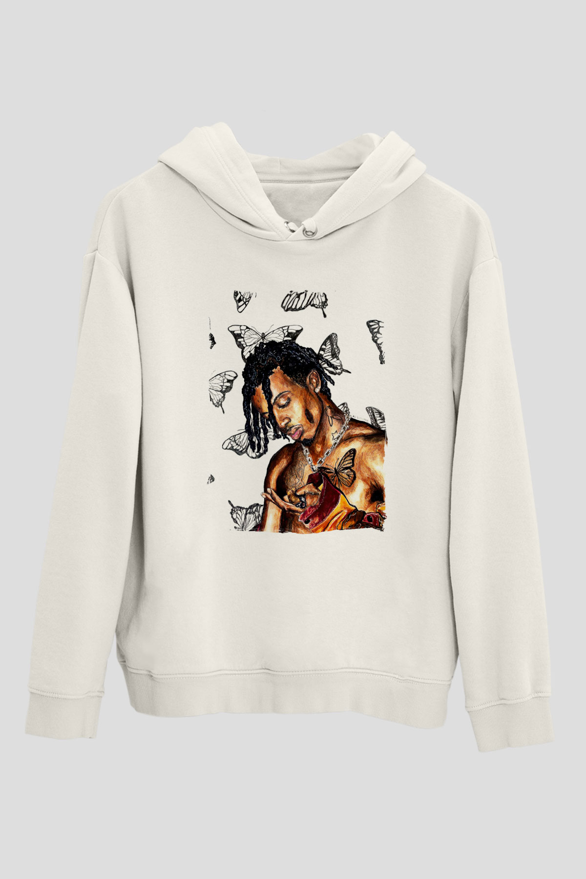 Playboi Carti Baskılı Beyaz Unisex Kapüşonlu Sweatshirt