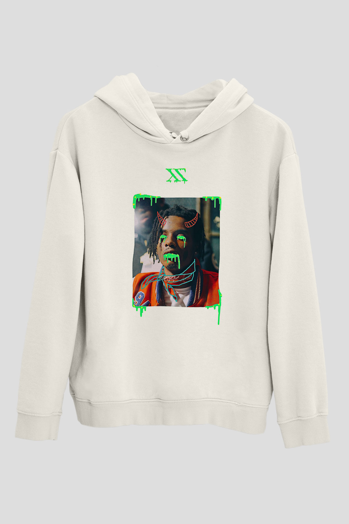 Playboi Carti Baskılı Beyaz Unisex Kapüşonlu Sweatshirt