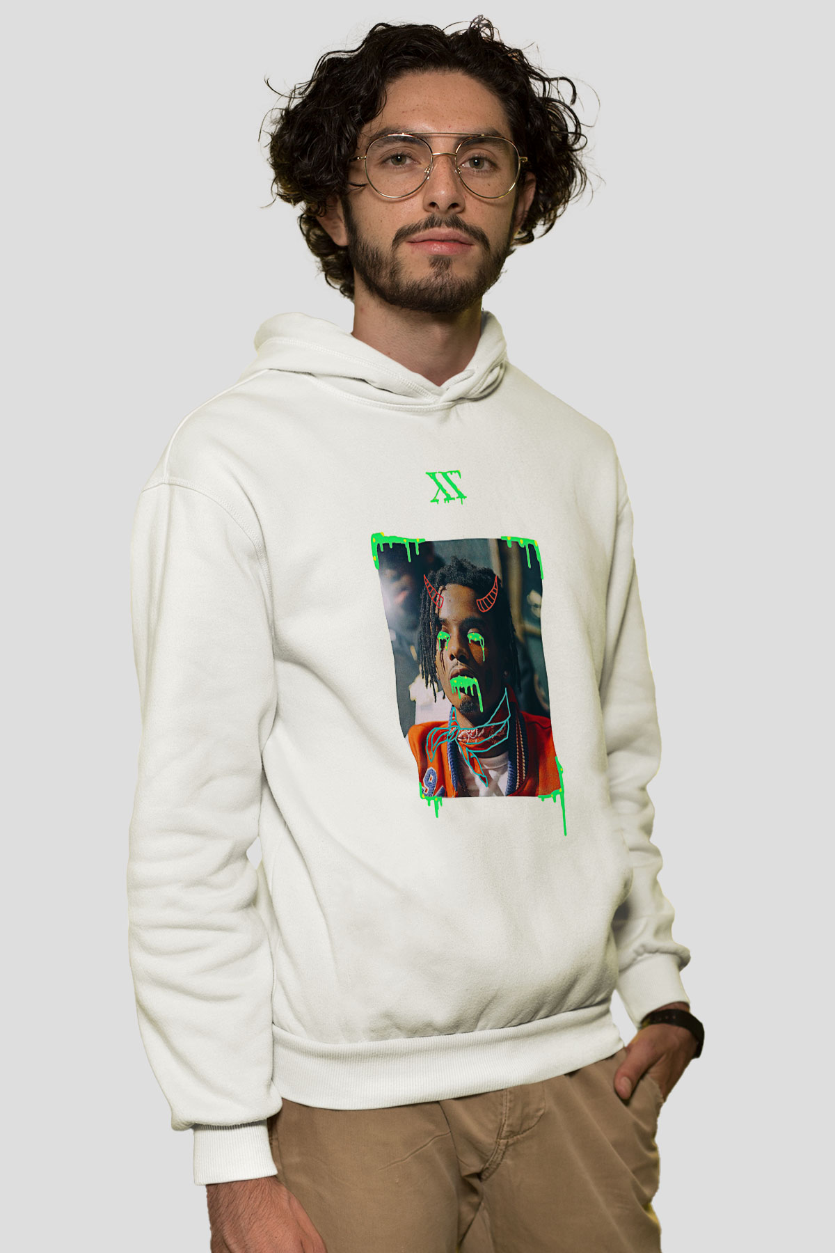 Playboi Carti Baskılı Beyaz Unisex Kapüşonlu Sweatshirt