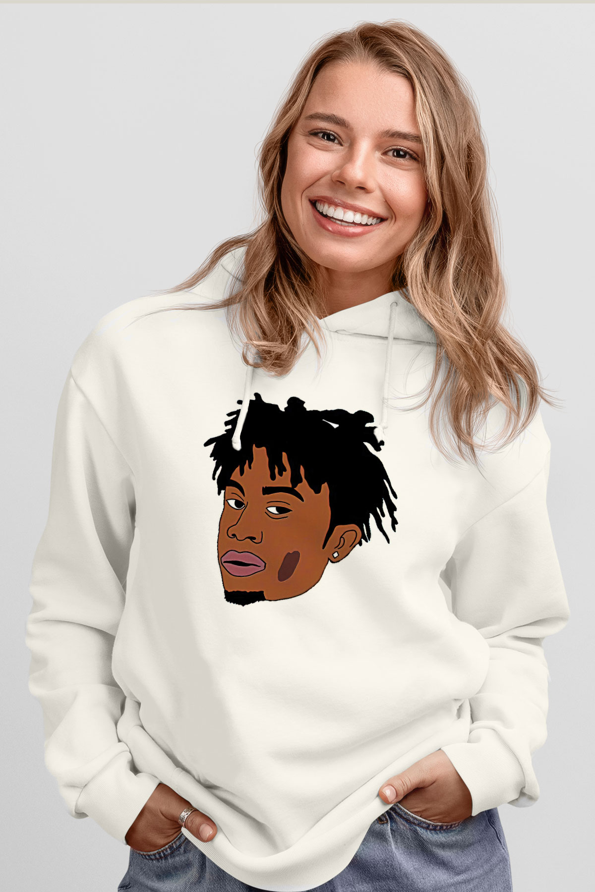 Playboi Carti Baskılı Beyaz Unisex Kapüşonlu Sweatshirt