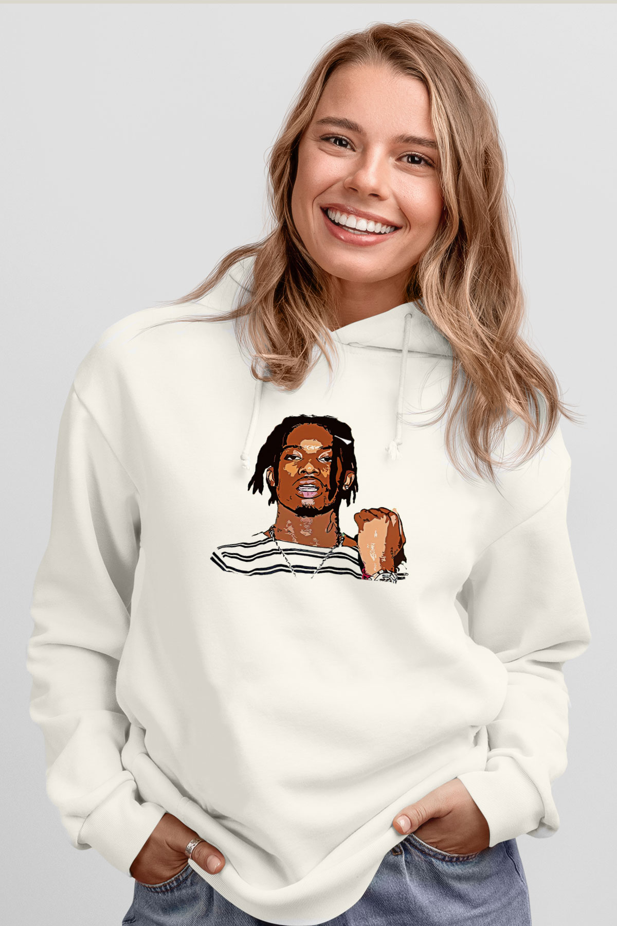 Playboi Carti Baskılı Beyaz Unisex Kapüşonlu Sweatshirt