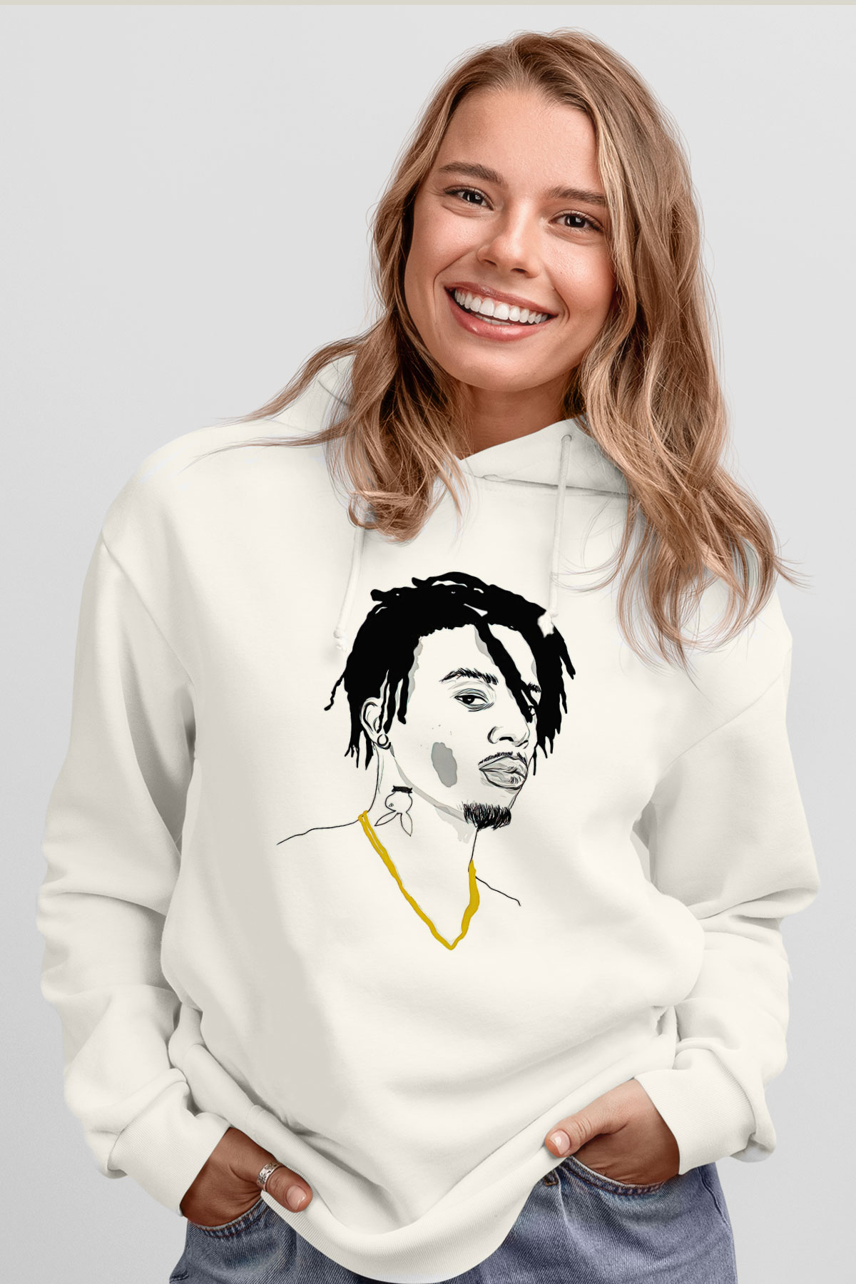 Playboi Carti Baskılı Beyaz Unisex Kapüşonlu Sweatshirt