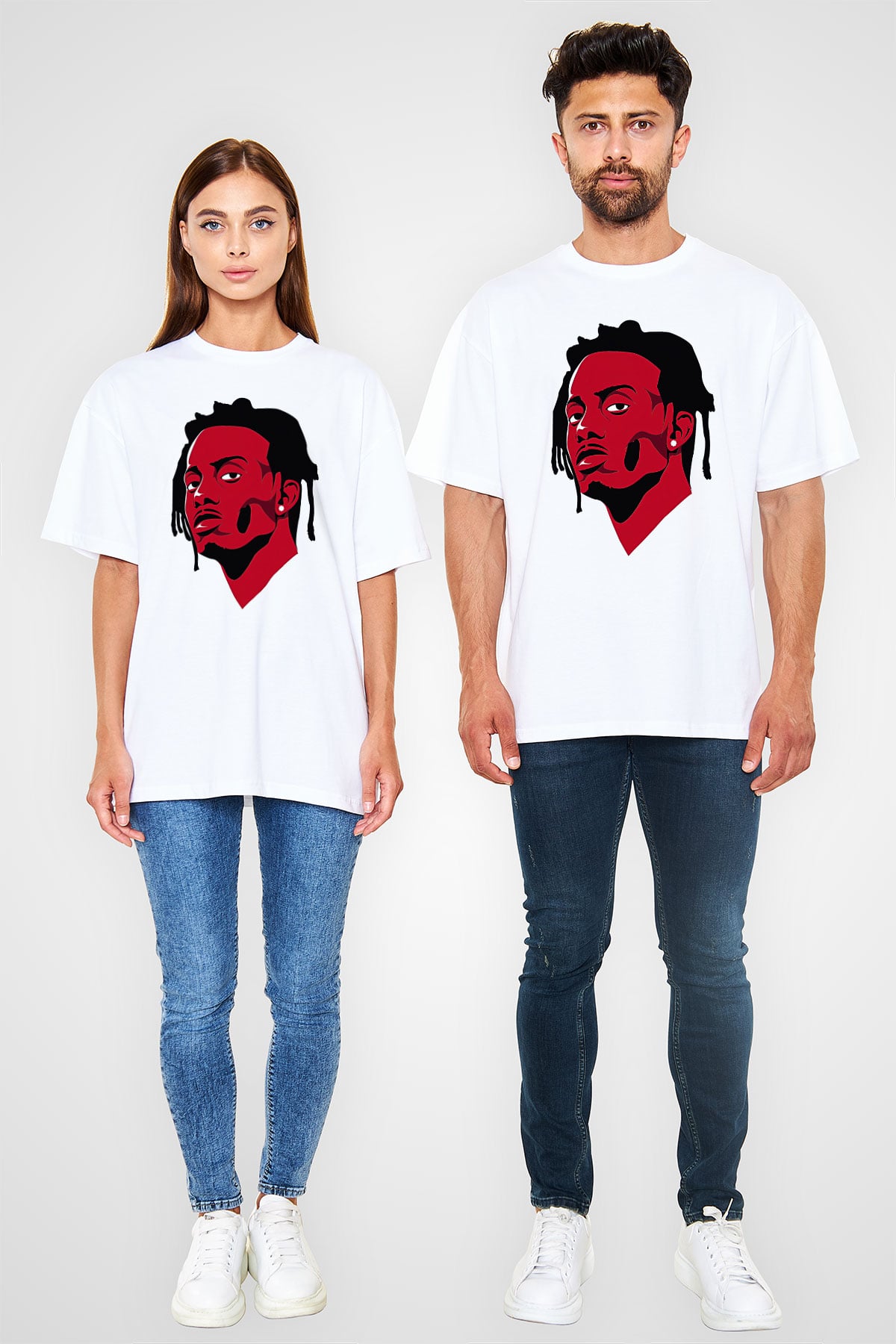 Playboi Carti Baskılı Beyaz Unisex Oversize Tişört - Tshirt