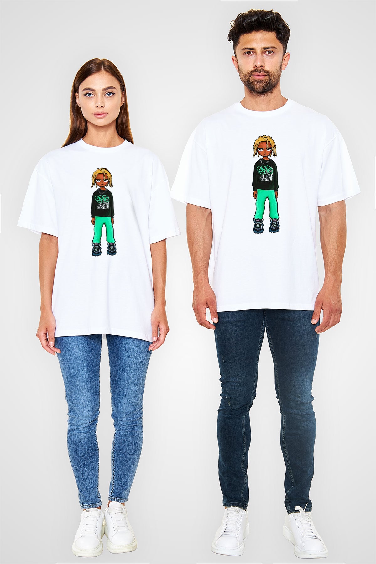 Playboi Carti Baskılı Beyaz Unisex Oversize Tişört - Tshirt
