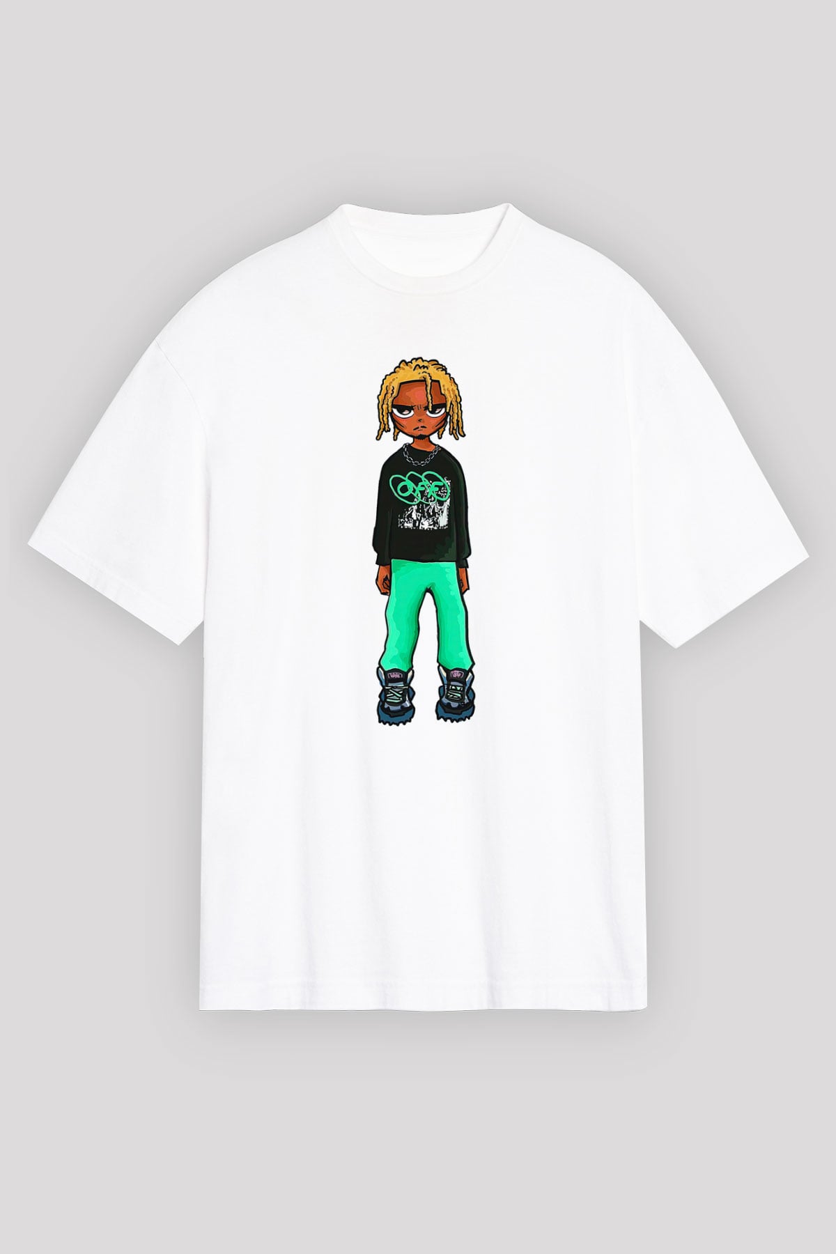 Playboi Carti Baskılı Beyaz Unisex Oversize Tişört - Tshirt