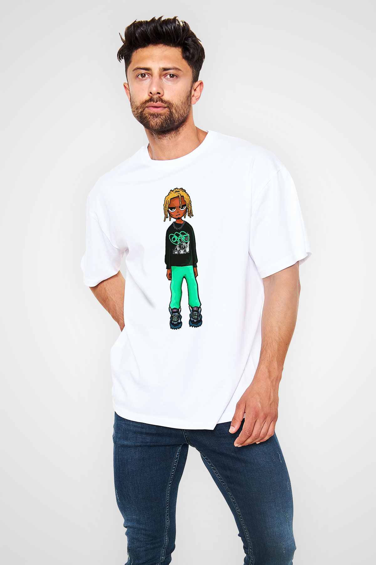 Playboi Carti Baskılı Beyaz Unisex Oversize Tişört - Tshirt