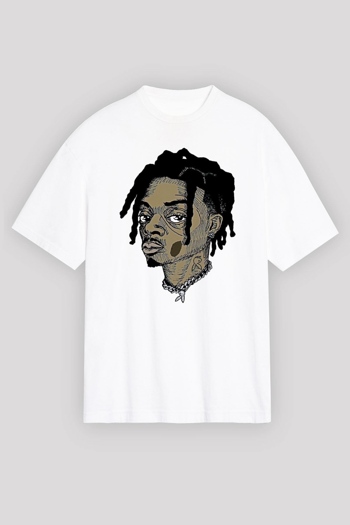 Playboi Carti Baskılı Beyaz Unisex Oversize Tişört - Tshirt