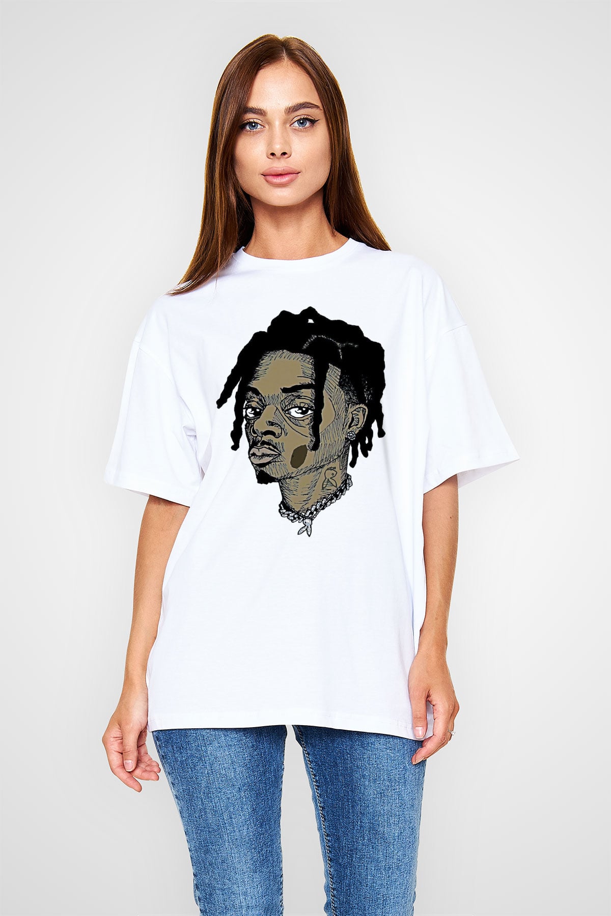 Playboi Carti Baskılı Beyaz Unisex Oversize Tişört - Tshirt