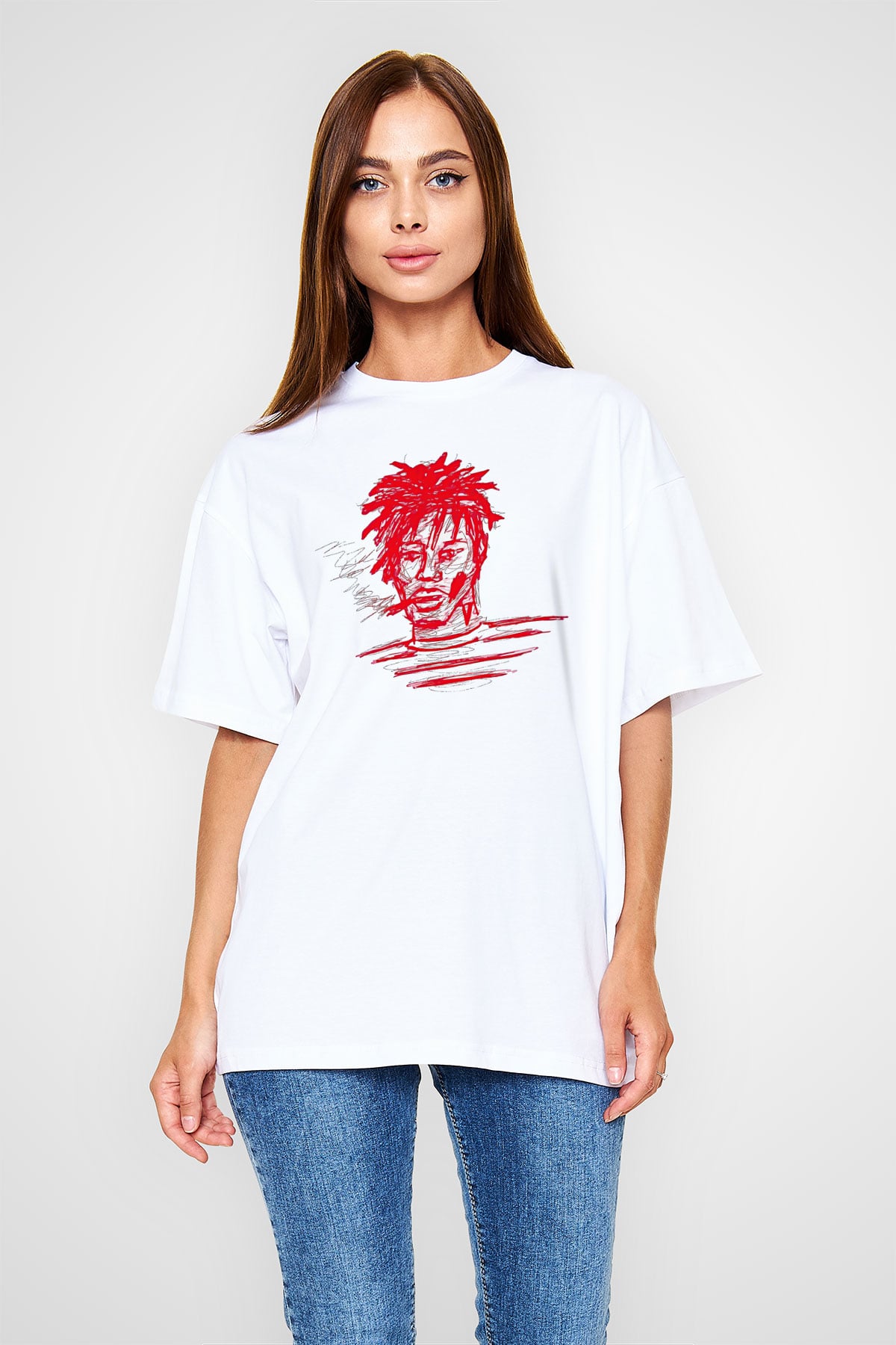 Playboi Carti Baskılı Beyaz Unisex Oversize Tişört - Tshirt