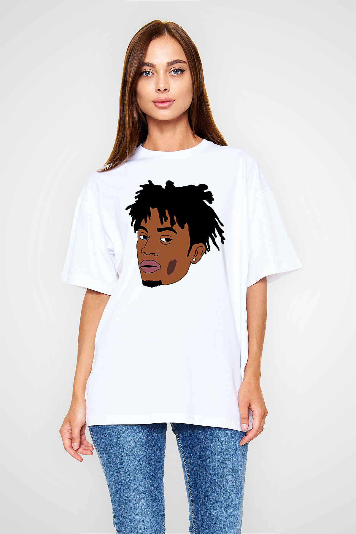 Playboi Carti Baskılı Beyaz Unisex Oversize Tişört - Tshirt