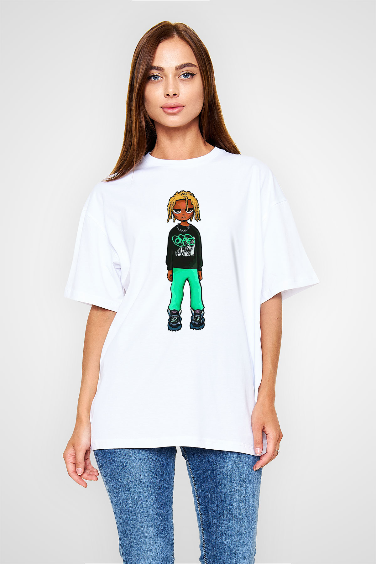 Playboi Carti Baskılı Beyaz Unisex Oversize Tişört - Tshirt