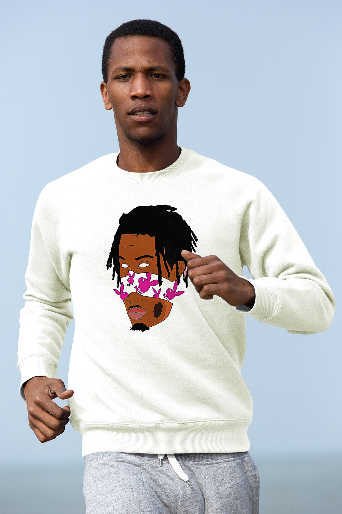 Playboi Carti Baskılı Beyaz Unisex Sweatshirt