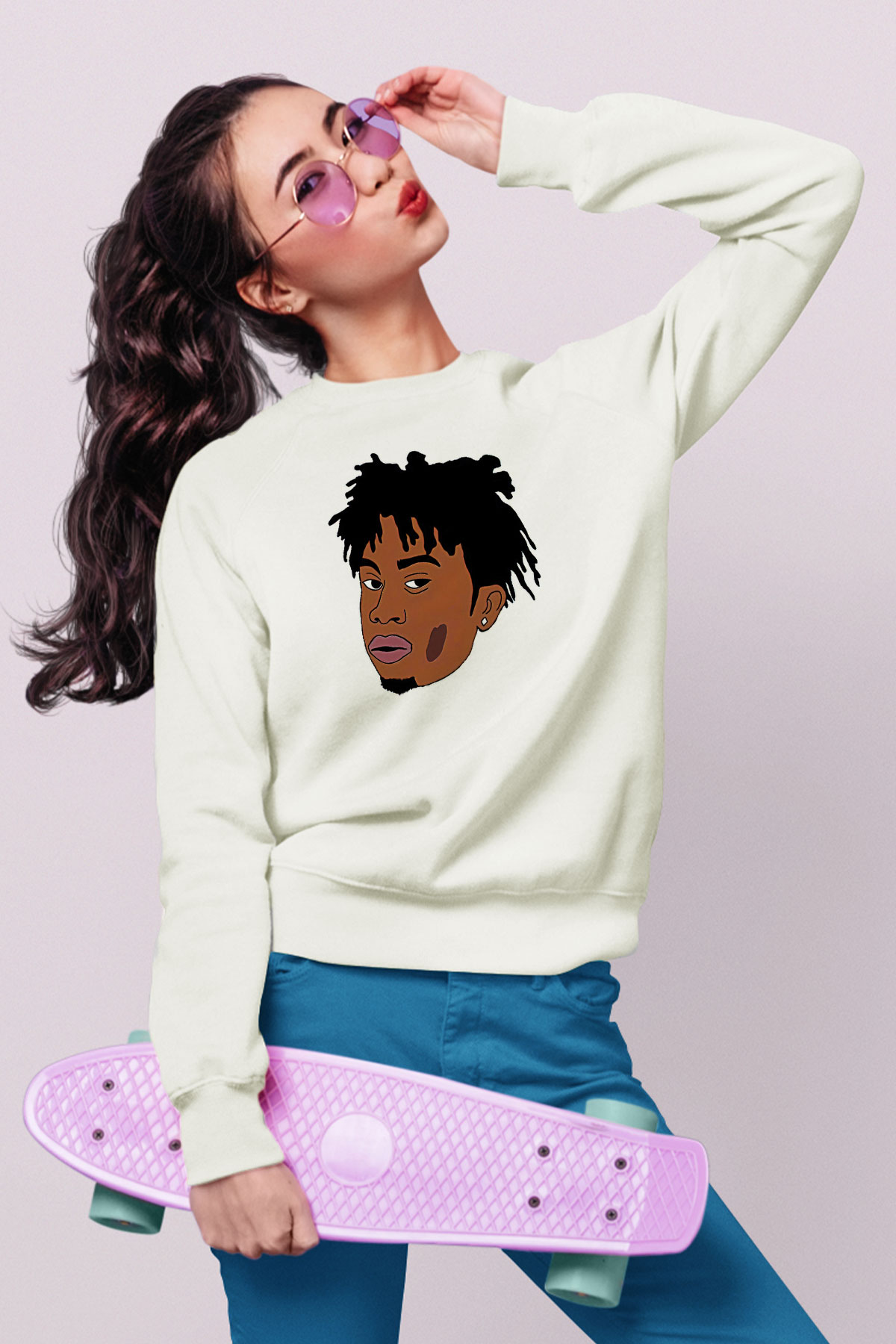 Playboi Carti Baskılı Beyaz Unisex Sweatshirt