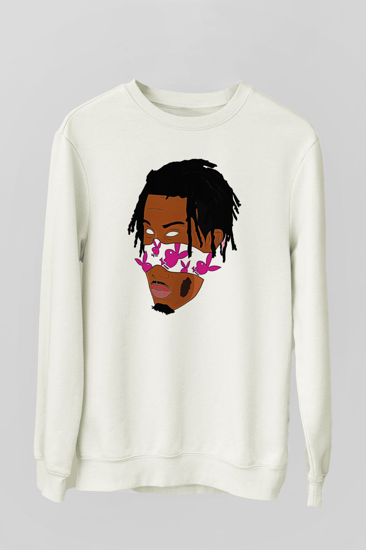 Playboi Carti Baskılı Beyaz Unisex Sweatshirt