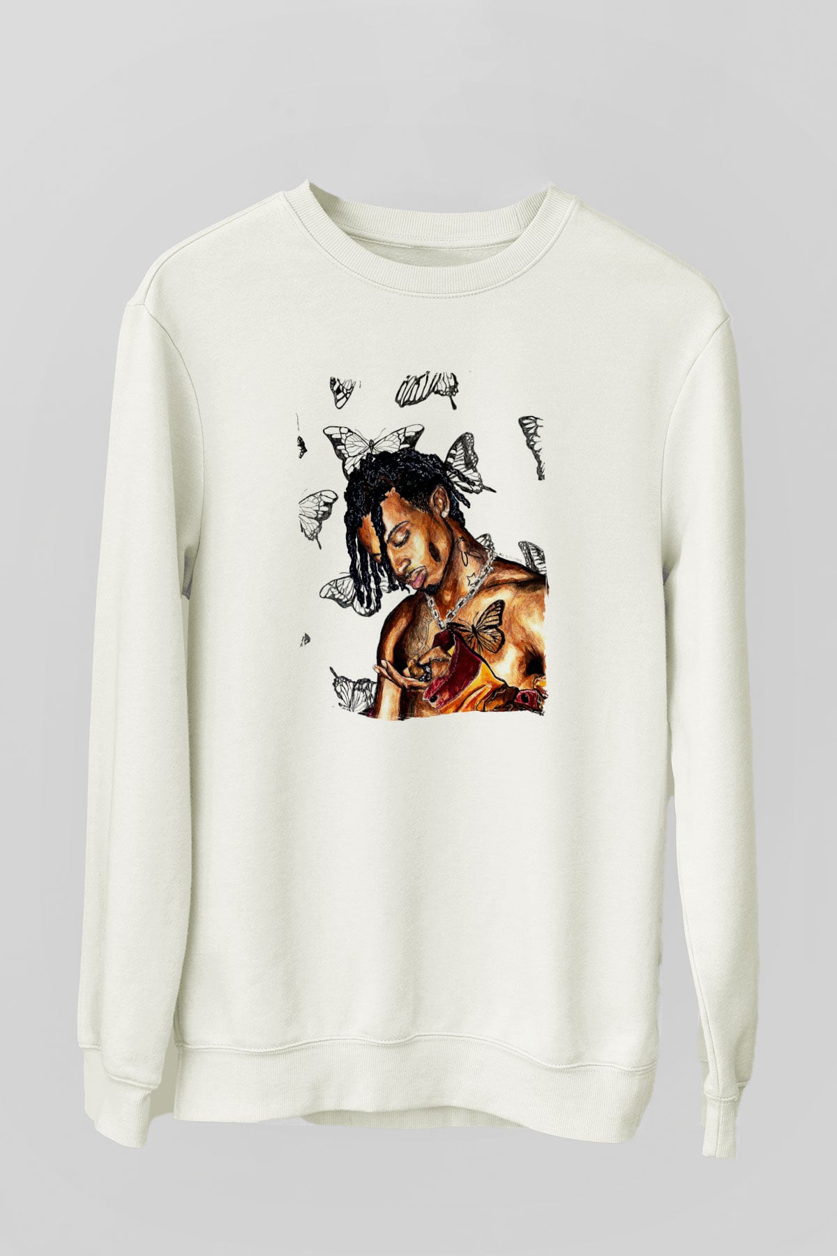 Playboi Carti Baskılı Beyaz Unisex Sweatshirt
