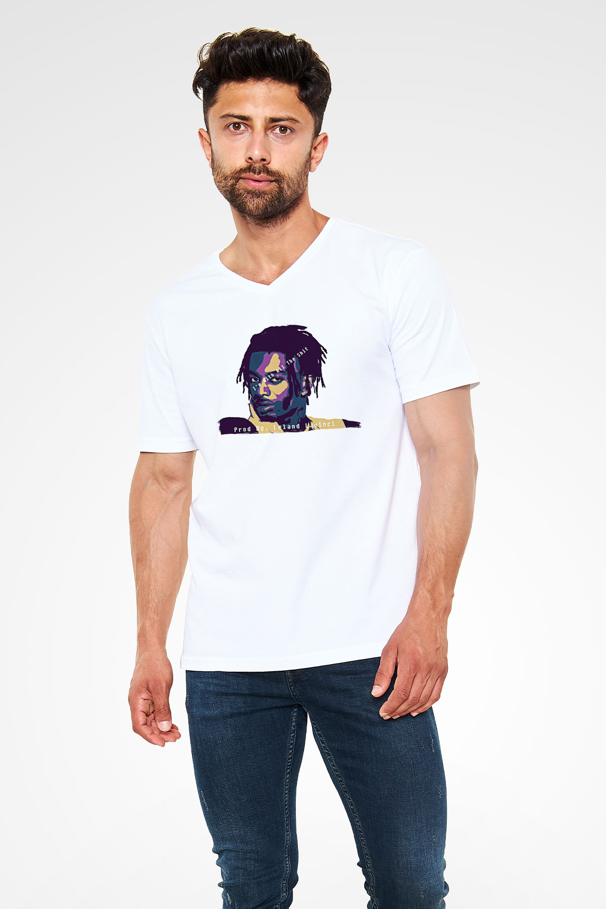Playboi Carti Baskılı Beyaz Unisex V Yaka Tişört - Tshirt
