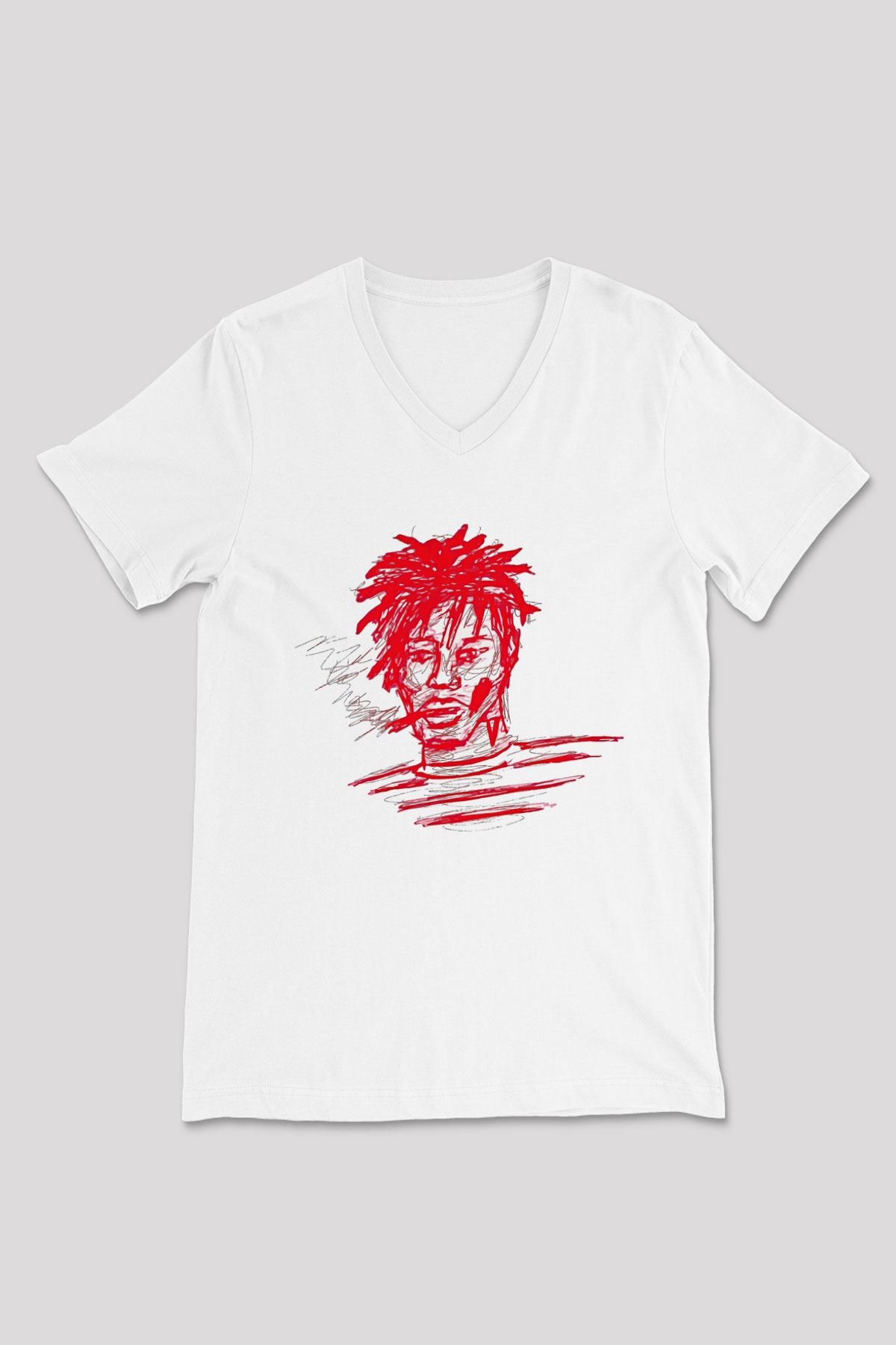 Playboi Carti Baskılı Beyaz Unisex V Yaka Tişört - Tshirt
